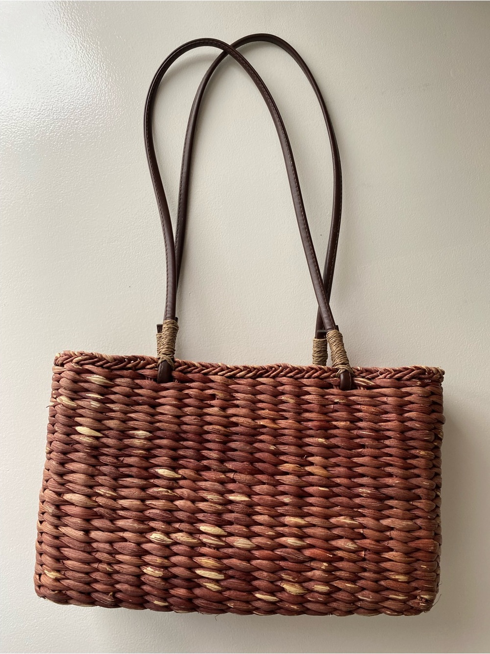 Woven Straw Tote Bag in Brown and Natural